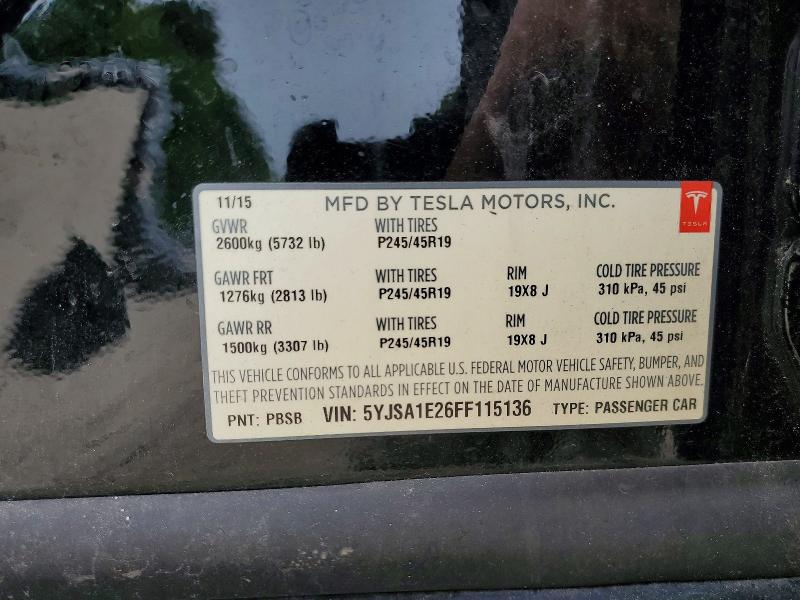 Продаж на аукціоні авто 2015 Tesla Model S, vin: 5YJSA1E26FF115136, номер лоту: 54394616