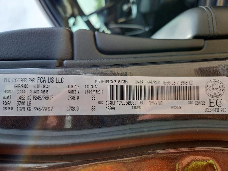 2020 Jeep Grand Cherokee მანქანა იყიდება აუქციონზე, vin: 1C4RJFAG7LC249661, აუქციონის ნომერი: 54070326