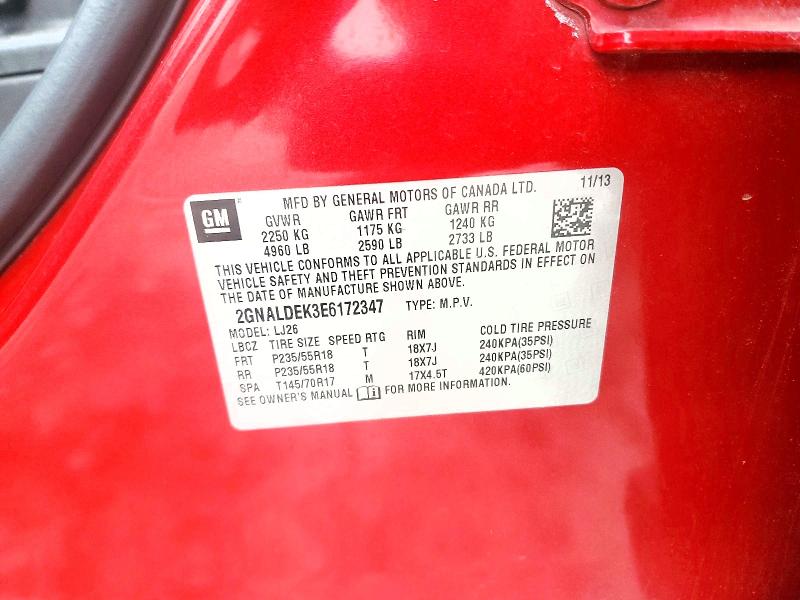 54725626 :رقم المزاد ، 2GNALDEK3E6172347 vin ، 2014 Chevrolet Equinox مزاد بيع