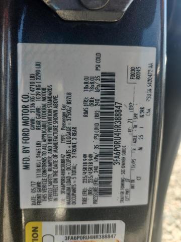 Продаж на аукціоні авто 2017 Ford Fusion, vin: 3FA6P0RU4HR388847, номер лоту: 54464876