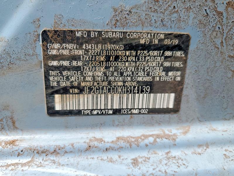 55220546 :رقم المزاد ، JF2GTACC0KH314139 vin ، 2019 Subaru Crosstrek مزاد بيع