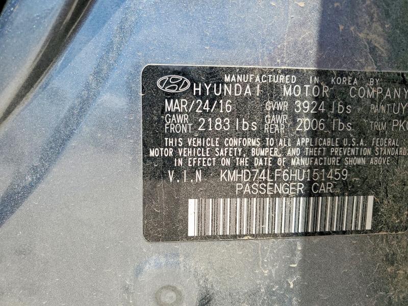 2017 Hyundai Elantra მანქანა იყიდება აუქციონზე, vin: KMHD74LF6HU151459, აუქციონის ნომერი: 53321216