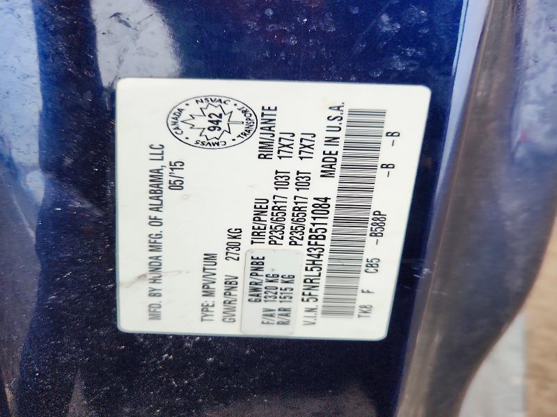 52922896 :رقم المزاد ، 5FNRL5H43FB511084 vin ، 2015 Honda Odyssey مزاد بيع