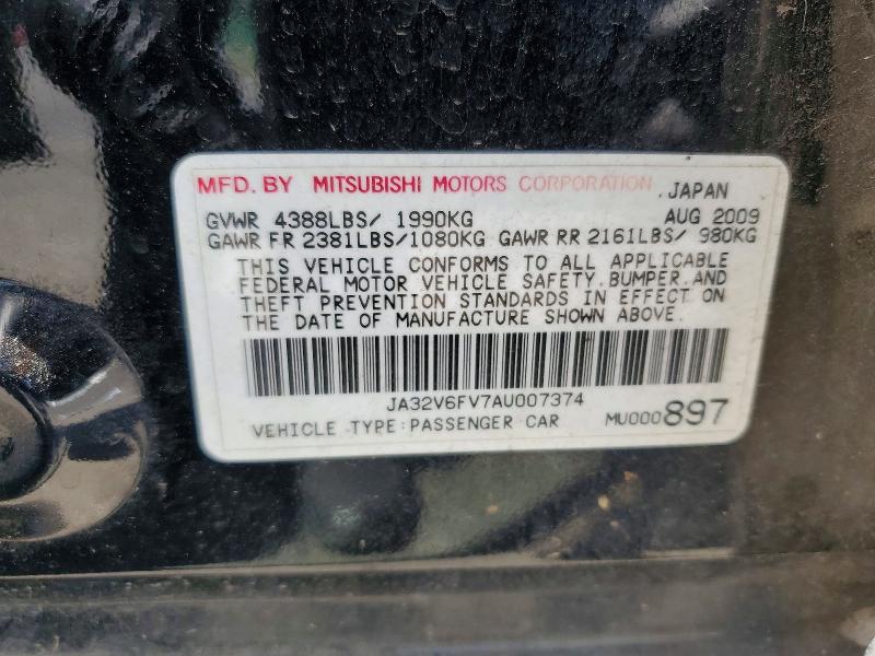 Aukcja sprzedaży 2010 Mitsubishi Lancer, vin: JA32V6FV7AU007374, numer aukcji: 53414356