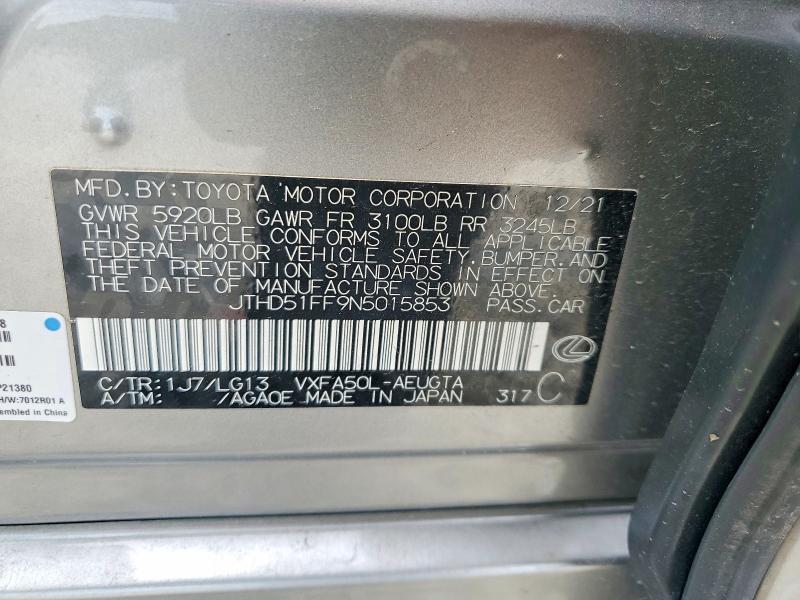 Aukcja sprzedaży 2022 Lexus Ls 500, vin: JTHD51FF9N5015853, numer aukcji: 54776256