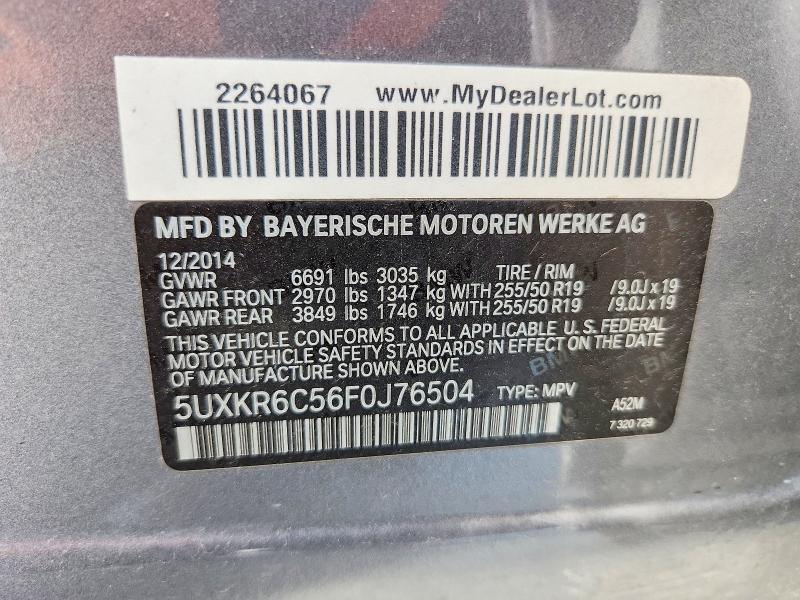 55584036 :رقم المزاد ، 5UXKR6C56F0J76504 vin ، 2015 Bmw X5 مزاد بيع
