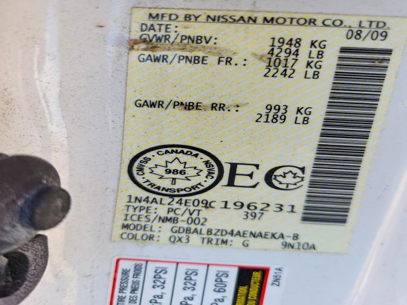 2009 Nissan Altima მანქანა იყიდება აუქციონზე, vin: 1N4AL24E09C196231, აუქციონის ნომერი: 55244886