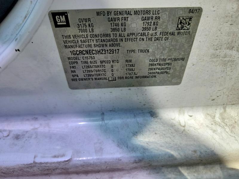 2017 Chevrolet Silverado მანქანა იყიდება აუქციონზე, vin: 1GCRCNEC3HZ312917, აუქციონის ნომერი: 52332126