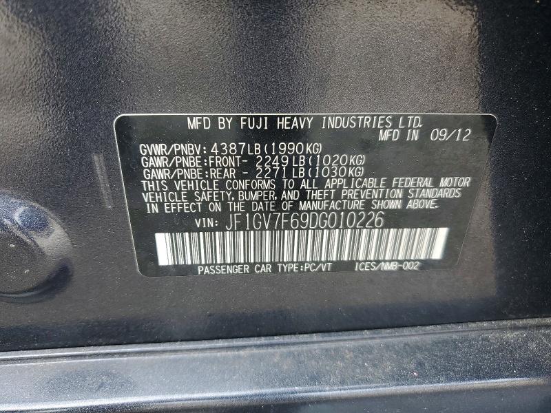 Продажа на аукционе авто 2013 Subaru Impreza, vin: JF1GV7F69DG010226, номер лота: 55093406