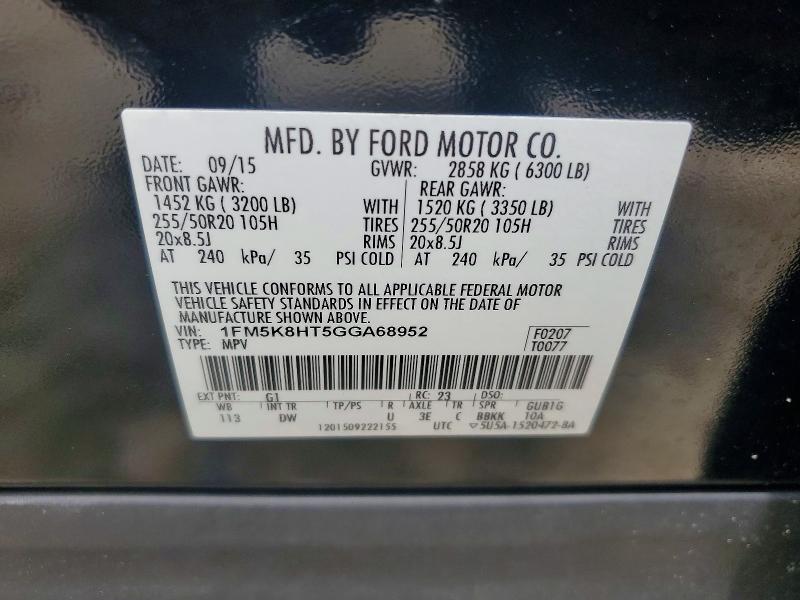 55339496 :رقم المزاد ، 1FM5K8HT5GGA68952 vin ، 2016 Ford Explorer مزاد بيع