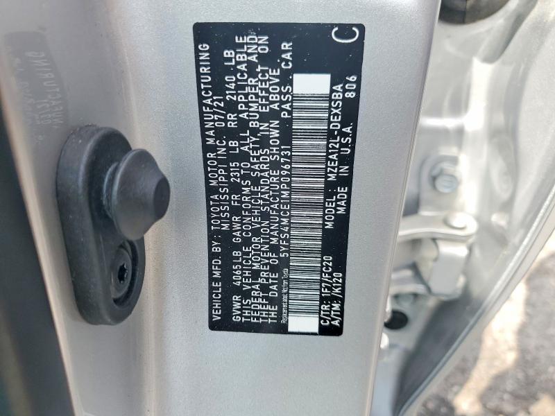Продаж на аукціоні авто 2021 Toyota Corolla, vin: 5YFS4MCE1MP096731, номер лоту: 46780376