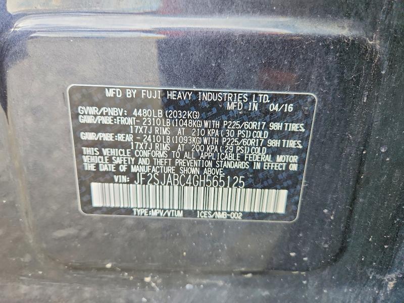 52955726 :رقم المزاد ، JF2SJABC4GH565125 vin ، 2016 Subaru Forester مزاد بيع