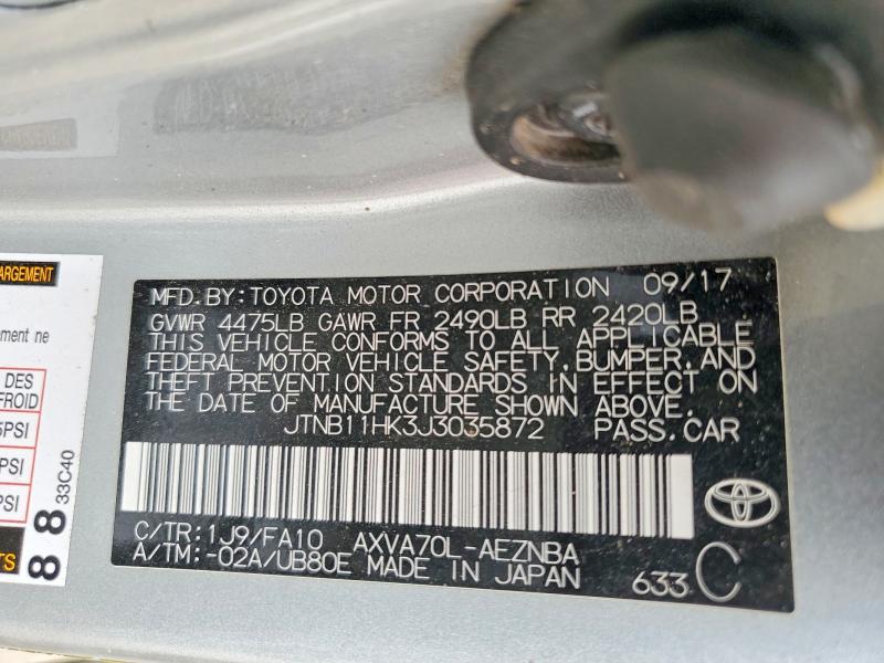 2018 Toyota Camry მანქანა იყიდება აუქციონზე, vin: JTNB11HK3J3035872, აუქციონის ნომერი: 52749386