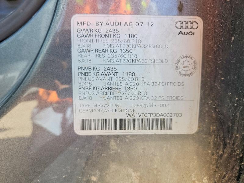Продаж на аукціоні авто 2013 Audi Q5, vin: WA1VFCFP3DA002703, номер лоту: 51840876