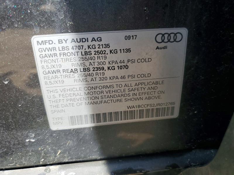 Aukcja sprzedaży 2018 Audi Q3, vin: WA1BCCFS2JR012765, numer aukcji: 53278786