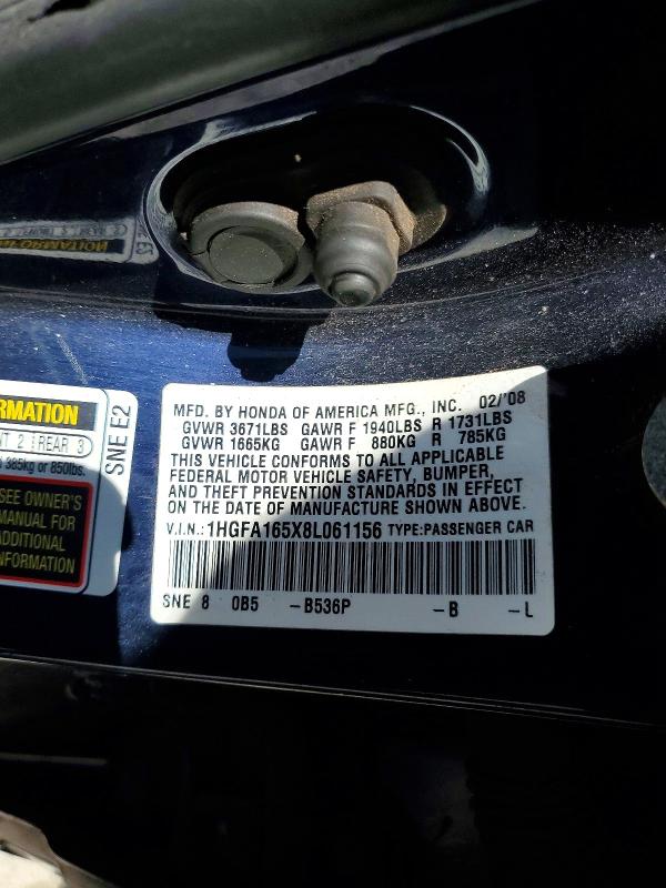 Продажа на аукционе авто 2008 Honda Civic, vin: 1HGFA165X8L061156, номер лота: 55150566