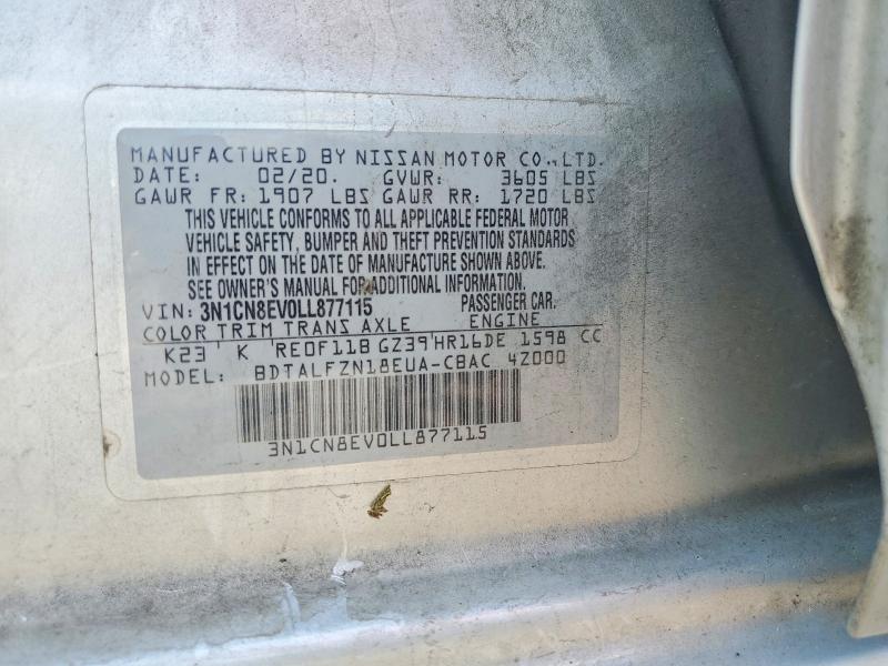 54686196 :رقم المزاد ، 3N1CN8EV0LL877115 vin ، 2020 Nissan Versa مزاد بيع