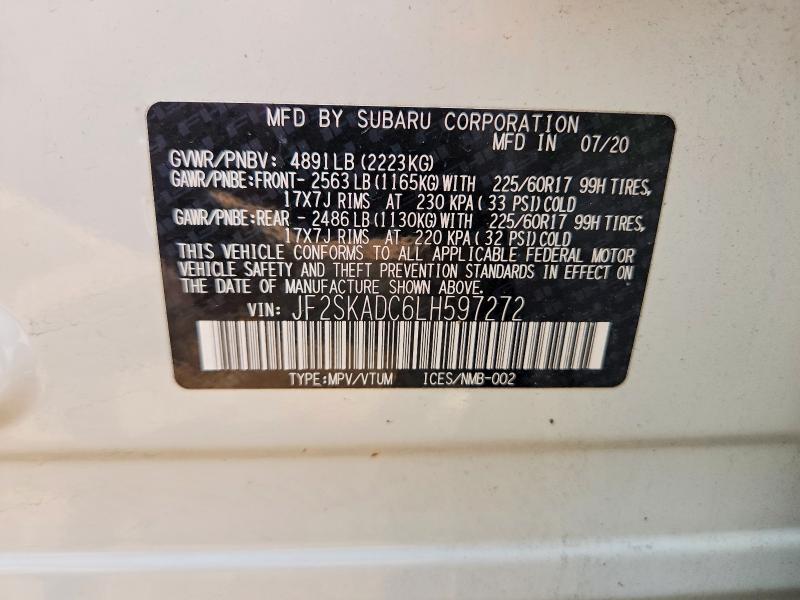 52813546 :رقم المزاد ، JF2SKADC6LH597272 vin ، 2020 Subaru Forester مزاد بيع