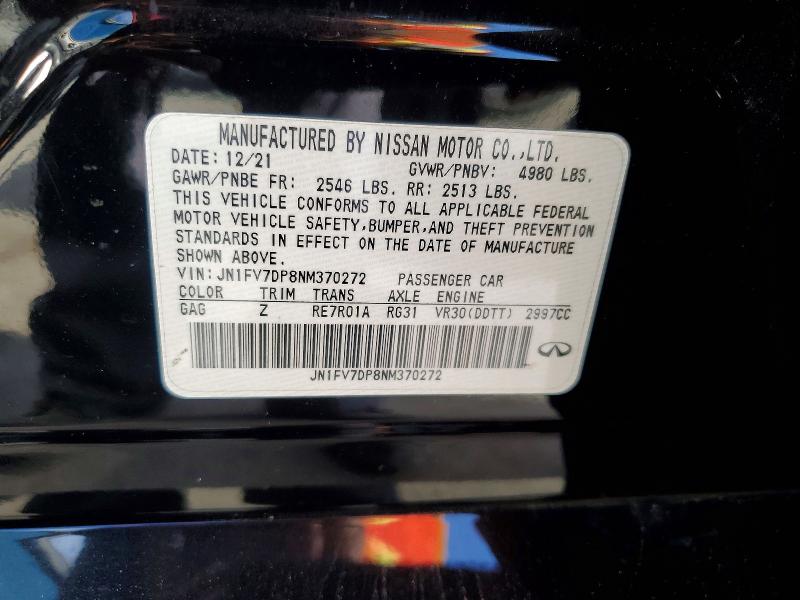 54059546 :رقم المزاد ، JN1FV7DP8NM370272 vin ، 2022 Infiniti Q50 مزاد بيع