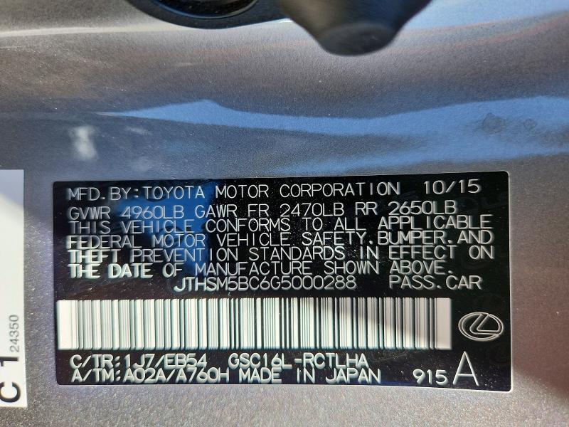 Продажа на аукционе авто 2016 Lexus Rc, vin: JTHSM5BC6G5000288, номер лота: 51497826
