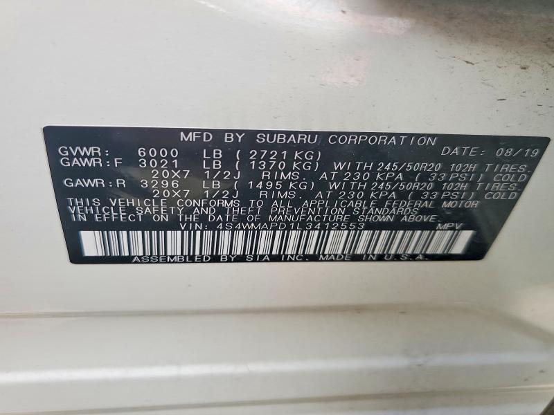 Продажа на аукционе авто 2020 Subaru Ascent, vin: 4S4WMAPD1L3412553, номер лота: 53637336