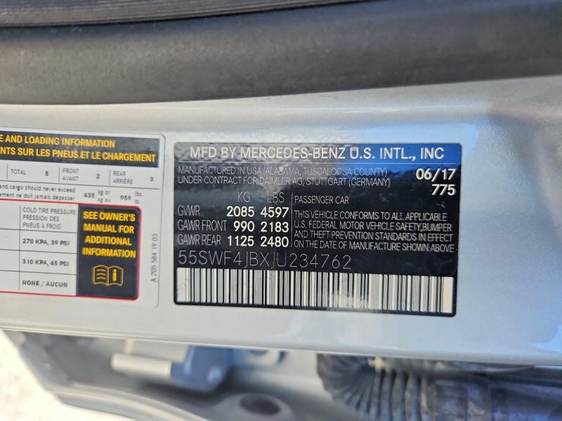 52316576 :رقم المزاد ، 55SWF4JBXJU234762 vin ، 2018 Mercedes-benz C مزاد بيع