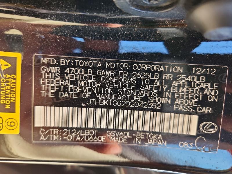Продажа на аукционе авто 2013 Lexus Es, vin: JTHBK1GG2D2042352, номер лота: 55040946