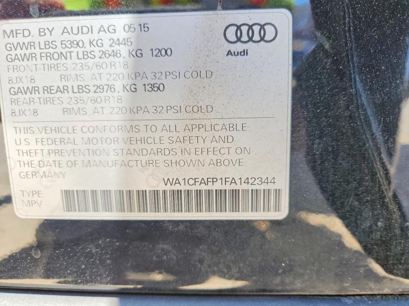 52151076 :رقم المزاد ، WA1CFAFP1FA142344 vin ، 2015 Audi Q5 مزاد بيع