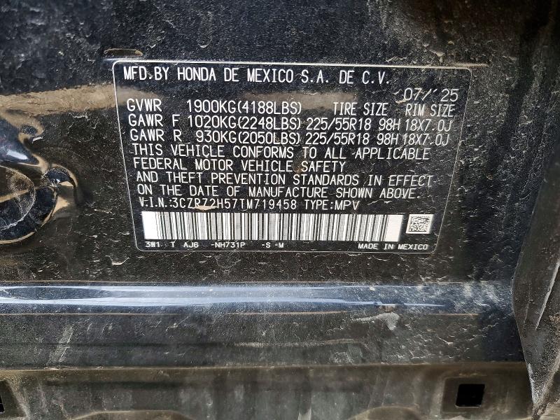 2026 Honda Hr-v მანქანა იყიდება აუქციონზე, vin: 3CZRZ2H57TM719458, აუქციონის ნომერი: 53388566