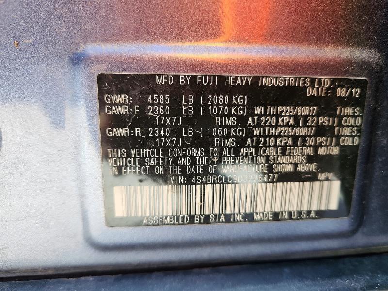 52063296 :رقم المزاد ، 4S4BRCLC9D3226477 vin ، 2013 Subaru Outback مزاد بيع