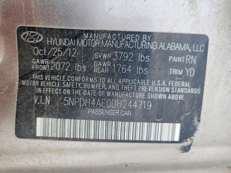 Продажа на аукционе авто 2013 Hyundai Elantra, vin: 5NPDH4AE0DH244719, номер лота: 53028386