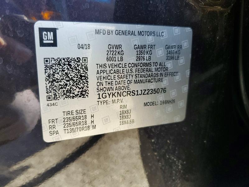 54343206 :رقم المزاد ، 1GYKNCRS1JZ235076 vin ، 2018 Cadillac Xt5 مزاد بيع