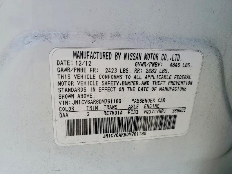 2013 Infiniti G37 Sedan მანქანა იყიდება აუქციონზე, vin: JN1CV6AR6DM761180, აუქციონის ნომერი: 54283976