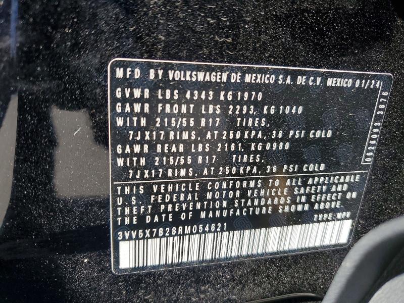 2024 Volkswagen Taos მანქანა იყიდება აუქციონზე, vin: 3VV5X7B28RM054621, აუქციონის ნომერი: 51916476