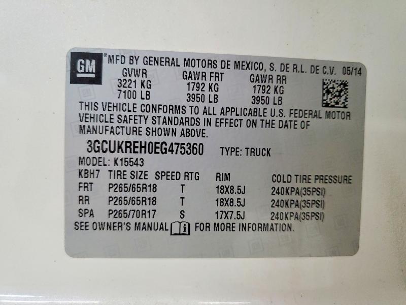 2014 Chevrolet Silverado მანქანა იყიდება აუქციონზე, vin: 3GCUKREH0EG475360, აუქციონის ნომერი: 55303236