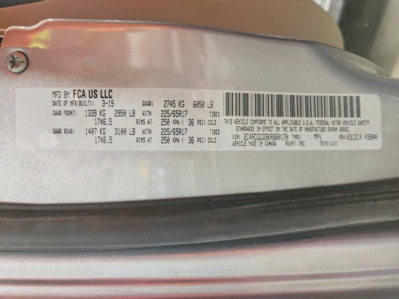 2019 Dodge Grand Caravan მანქანა იყიდება აუქციონზე, vin: 2C4RDGCG5KR660170, აუქციონის ნომერი: 52493956
