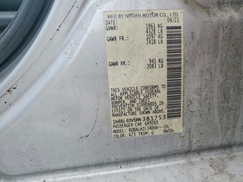 Aukcja sprzedaży 2021 Nissan Altima, vin: 1N4BL4DV6MN381753, numer aukcji: 51882576