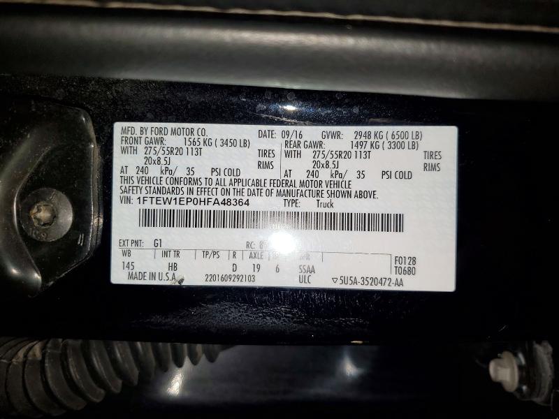 55543546 :رقم المزاد ، 1FTEW1EP0HFA48364 vin ، 2017 Ford F150 مزاد بيع