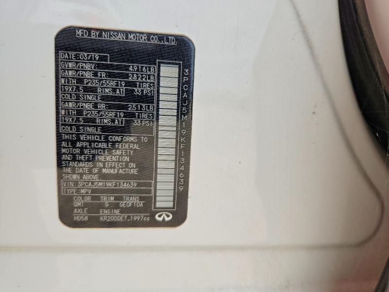 54167736 :رقم المزاد ، 3PCAJ5M19KF134639 vin ، 2019 Infiniti Qx50 مزاد بيع