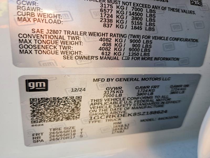 Продажа на аукционе авто 2025 Chevrolet Silverado, vin: 1GCRKDEK8SZ188624, номер лота: 53373816