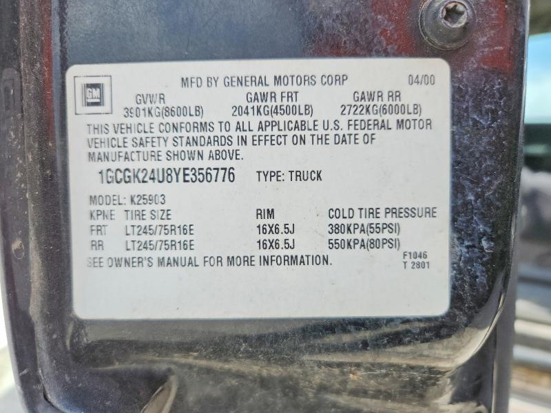 Продаж на аукціоні авто 2000 Chevrolet Silverado, vin: 1GCGK24U8YE356776, номер лоту: 52774356