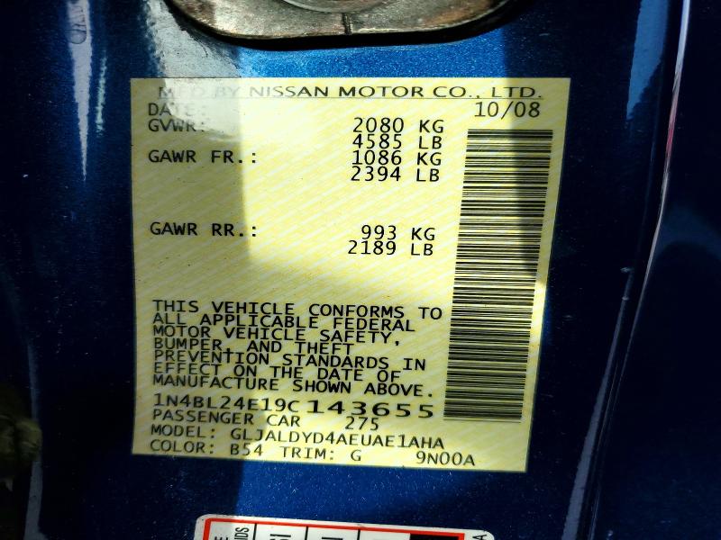 Aukcja sprzedaży 2009 Nissan Altima, vin: 1N4BL24E19C143655, numer aukcji: 55261556