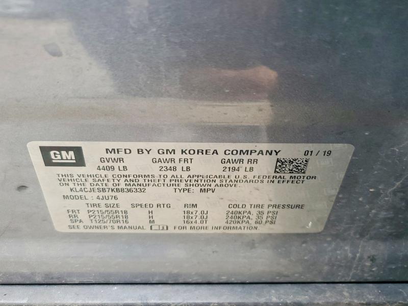 52260616 :رقم المزاد ، KL4CJESB7KB836332 vin ، 2019 Buick Encore مزاد بيع