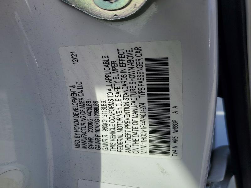 Aukcja sprzedaży 2022 Honda Accord, vin: 1HGCV1F44NA014274, numer aukcji: 55048886