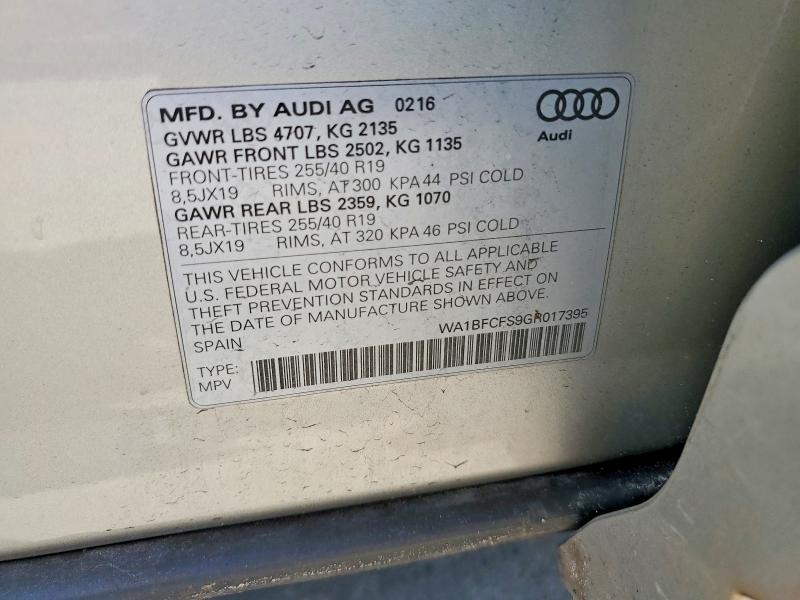 Aukcja sprzedaży 2016 Audi Q3, vin: WA1BFCFS9GR017395, numer aukcji: 53875186