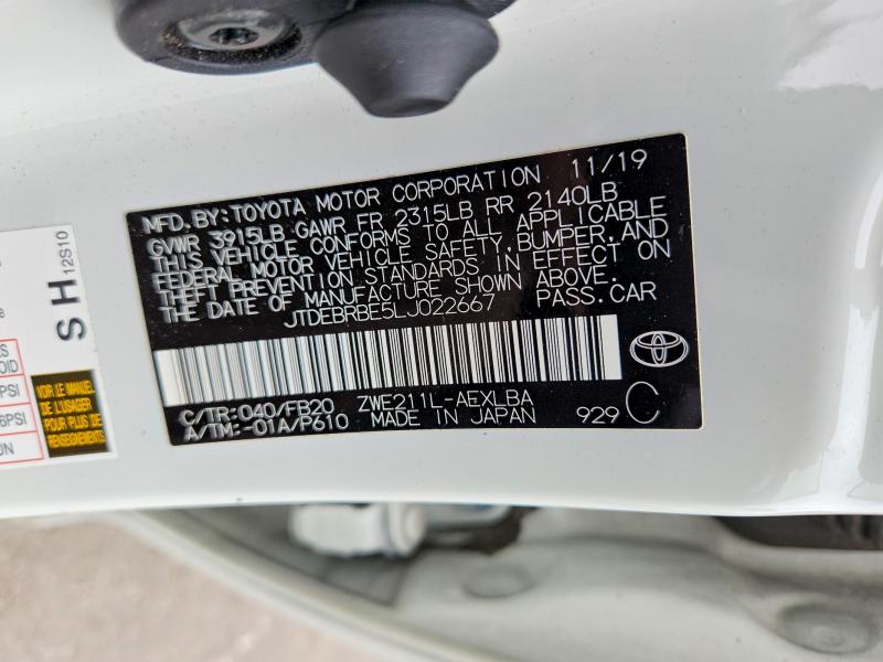Продаж на аукціоні авто 2020 Toyota Corolla, vin: JTDEBRBE5LJ022667, номер лоту: 55171276