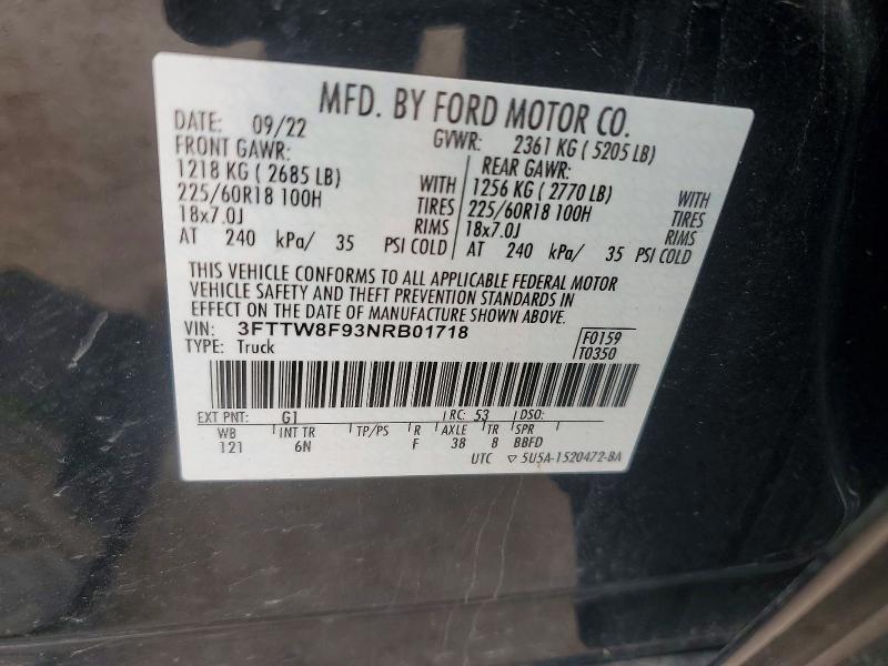 Aukcja sprzedaży 2022 Ford Maverick, vin: 3FTTW8F93NRB01718, numer aukcji: 51463366