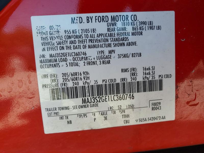 2020 Ford Ecosport მანქანა იყიდება აუქციონზე, vin: MAJ3S2GE1LC360746, აუქციონის ნომერი: 53134906