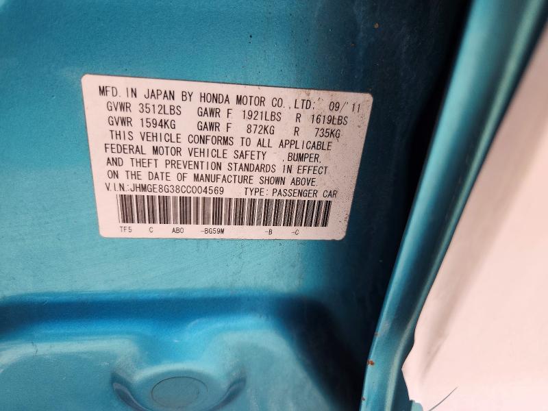 Продаж на аукціоні авто 2012 Honda Fit, vin: JHMGE8G38CC004569, номер лоту: 55599056