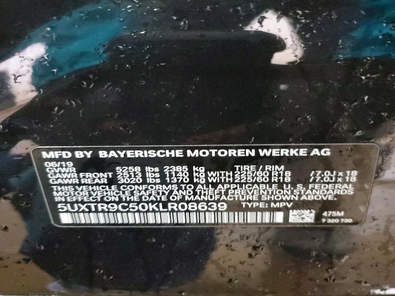 52272106 :رقم المزاد ، 5UXTR9C50KLR08639 vin ، 2019 Bmw X3 مزاد بيع